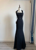 Black Square Neck Mermaid Beaded Long Prom Dresses Formal Evening Dress HZ1024