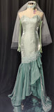 Sweetheart Green Long Sleeves Satin Tulle Mermaid Prom Dresses Formal Evening Dresses HZ1024