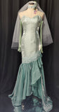 Sweetheart Green Long Sleeves Satin Tulle Mermaid Prom Dresses Formal Evening Dresses HZ1024