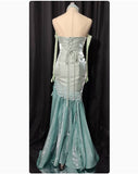 Sweetheart Green Long Sleeves Satin Tulle Mermaid Prom Dresses Formal Evening Dresses HZ1024