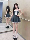 style stitching suspender dress with bow waist short skirt HZ1024