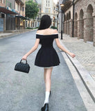 style black off-shoulder dress summer short skirt HZ1024