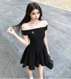 style black off-shoulder dress summer short skirt HZ1024