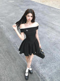 style black off-shoulder dress summer short skirt HZ1024