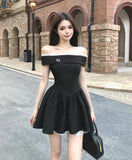 style black off-shoulder dress summer short skirt HZ1024