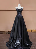 Black Sweetheart Neck A-Line Satin Long Prom Dresses Formal Evening Gowns HZ1024