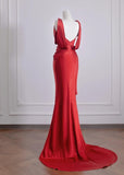 Red Satin Mermaid Open Back Long Prom Dresses Elegant Evening Gowns HZ1024