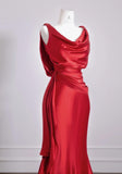 Red Satin Mermaid Open Back Long Prom Dresses Elegant Evening Gowns HZ1024