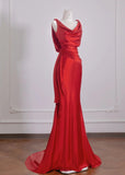 Red Satin Mermaid Open Back Long Prom Dresses Elegant Evening Gowns HZ1024