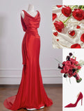 Red Satin Mermaid Open Back Long Prom Dresses Elegant Evening Gowns HZ1024