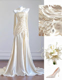 Champagne Spaghetti Straps Mermaid Long Prom Dresses Sweet 16 Dress HZ1024