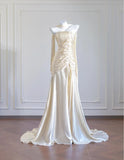 Champagne Spaghetti Straps Mermaid Long Prom Dresses Sweet 16 Dress HZ1024