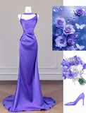 Purple Strap Mermaid Satin Backless Long Prom Dresses Formal Evening Gowns HZ1024