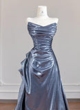 Black Grey V-neck A-line Long Prom Dresses Formal Evening Gowns With Pleats HZ1024