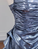 Black Grey V-neck A-line Long Prom Dresses Formal Evening Gowns With Pleats HZ1024