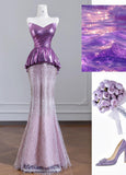 Strapless Pink and Purple Mermaid Long Prom Dresses Elegant Evening Gowns HZ1024