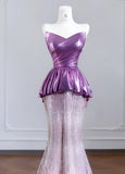 Strapless Pink and Purple Mermaid Long Prom Dresses Elegant Evening Gowns HZ1024