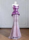 Strapless Pink and Purple Mermaid Long Prom Dresses Elegant Evening Gowns HZ1024