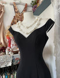 Black V-Neck Satin Mermaid Long Prom Dresses Formal Evening Gowns HZ1024