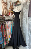 Black V-Neck Satin Mermaid Long Prom Dresses Formal Evening Gowns HZ1024