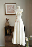 Off-White Spaghetti Strap A-Line Satin Embroidered Applique Party Dresses Sweet 16 Dress HZ1024
