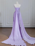 Purple Strapless Mermaid Pleated Train Prom Dresses Formal Evening Gowns HZ1024
