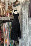 Black Halter Neck Jacquard Velvet A-Line Backless Party Dresses HZ1024