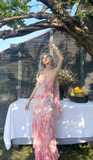 Pink Spaghetti Straps Printed Chiffon Mermaid Prom Dresses Vintage Backless Evening Gowns HZ1024