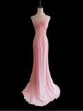Pink Halter Neck Chiffon Mermaid Long Prom Dresses Formal Evening Gowns HZ1024