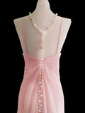 Pink Halter Neck Chiffon Mermaid Long Prom Dresses Formal Evening Gowns HZ1024