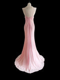 Pink Halter Neck Chiffon Mermaid Long Prom Dresses Formal Evening Gowns HZ1024