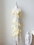 Spaghetti Straps Party Dress Lace Applique Ruffles Birthday Prom Dresses HZ1024