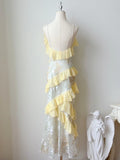 Spaghetti Straps Party Dress Lace Applique Ruffles Birthday Prom Dresses HZ1024