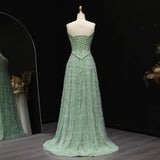 Green Tulle Beading Square Neck A-Line Long Prom Dresses Sweet 16 Evening Gowns HZ1024