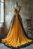 Yellow Spaghetti Straps Tulle A-Line Long Prom Dresses HZ1024