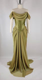 Green Off Shoulder Chiffon Satin Corset Long Prom Dresses Elegant Formal Evening Gowns HZ1024