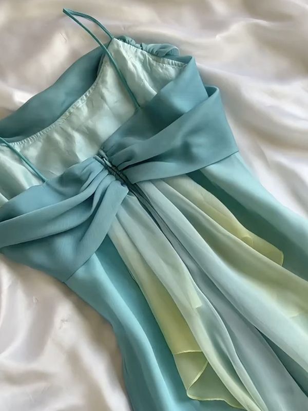 Pink Sheath Spaghetti Straps Fairytale Chiffon Long Prom Dresses Vintage Party Dress HZ1024