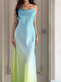 Pink Sheath Spaghetti Straps Fairytale Chiffon Long Prom Dresses Vintage Party Dress HZ1024