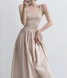 knitted patchwork sleeveless suspender long dress HZ1024