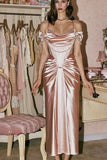 Pink Off Shoulder Corset Satin A-Line Long Prom Dresses Fashion Bridesmaid Dresses HZ1024