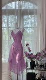 Purple Spaghetti Straps Chiffon Beading Short Prom Dresses Sweet Party Dresses HZ1024
