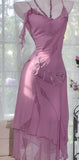 Purple Spaghetti Straps Chiffon Beading Short Prom Dresses Sweet Party Dresses HZ1024