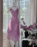 Purple Spaghetti Straps Chiffon Beading Short Prom Dresses Sweet Party Dresses HZ1024