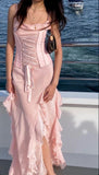 Chiffon Spaghetti Straps with Slits Party Dress Beautiful Bridesmaid Dress HZ1024