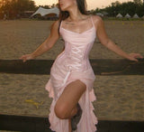 Chiffon Spaghetti Straps with Slits Party Dress Beautiful Bridesmaid Dress HZ1024