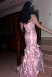 Strapless Pink Tulle Mermaid Long Prom DressesFormal Evening Gowns HZ1024