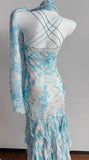 Blue Printed Chiffon Spaghetti Straps Beaded Sheath Prom Dresses for Party HZ1024