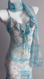 Blue Printed Chiffon Spaghetti Straps Beaded Sheath Prom Dresses for Party HZ1024