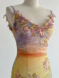 Yellow Pink Spaghetti Straps Chiffon Embroidered Appliques Mermaid Prom Dresses Formal Evening Gowns HZ1024