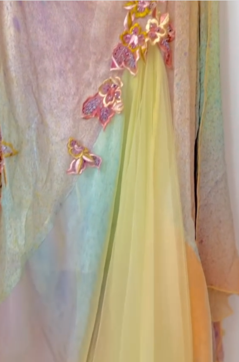 Yellow Pink Spaghetti Straps Chiffon Embroidered Appliques Mermaid Prom Dresses Formal Evening Gowns HZ1024